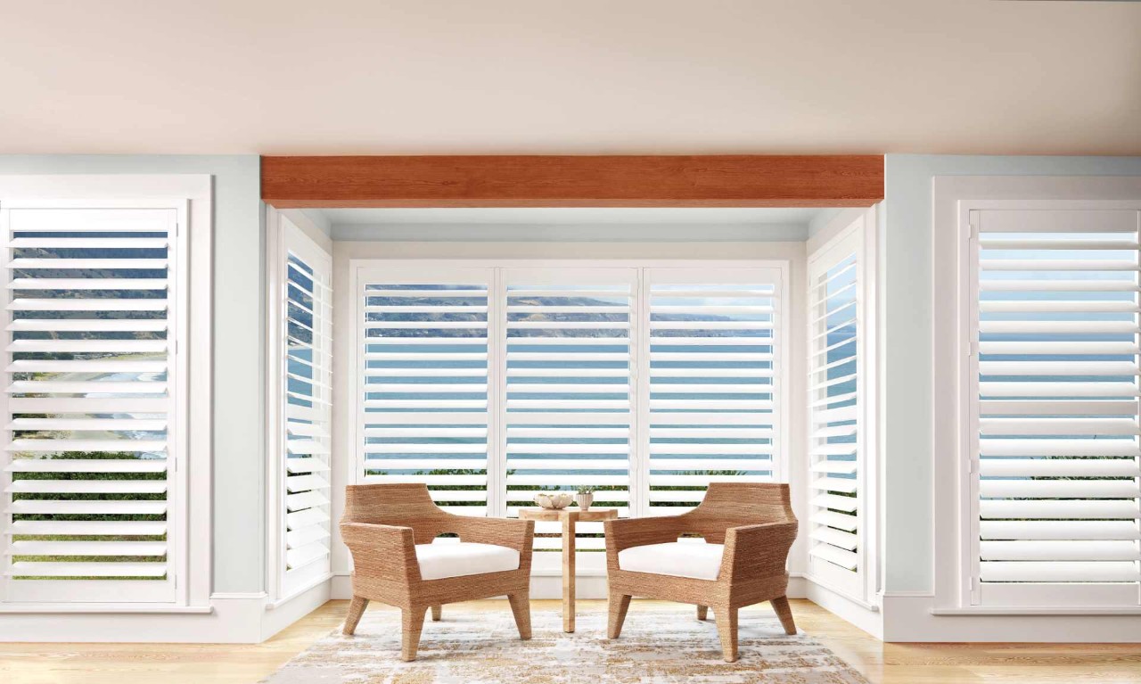 White shutters in the living room near Kalaheo, Hawaii (HI)