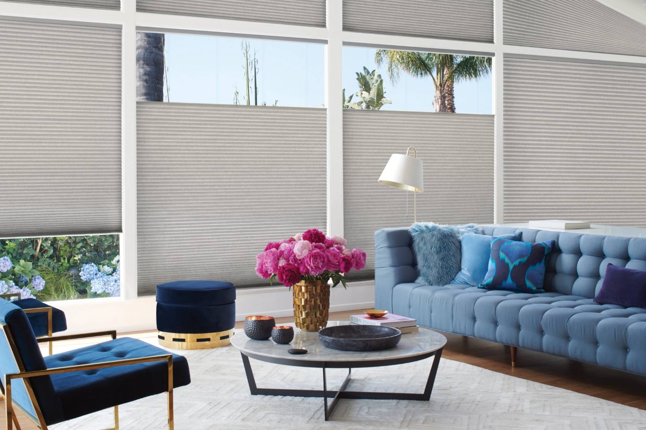 Hunter Douglas Duette® Roller Shades in a living room near Kalaheo, HI
